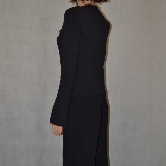 (FABULOUS) ST. JOHN COLLECTION BLACK  FIVE BUTTON JACKET 4 & PANTS 2 Suit - Picture 6 of 12